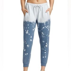 La Detresse NWT Blue White Vinca Acid Wash Distressed Sweatpants Size Medium